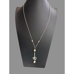 Napier Vintage Silver-Tone Lariat Necklace with Faux Pearl Drops | Signed